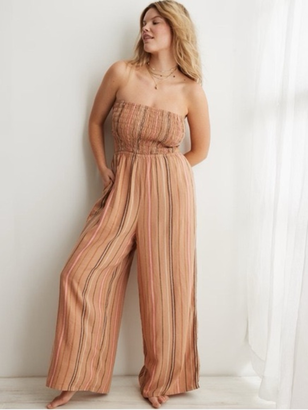 Aerie brown and pink stripes strapless jumper!